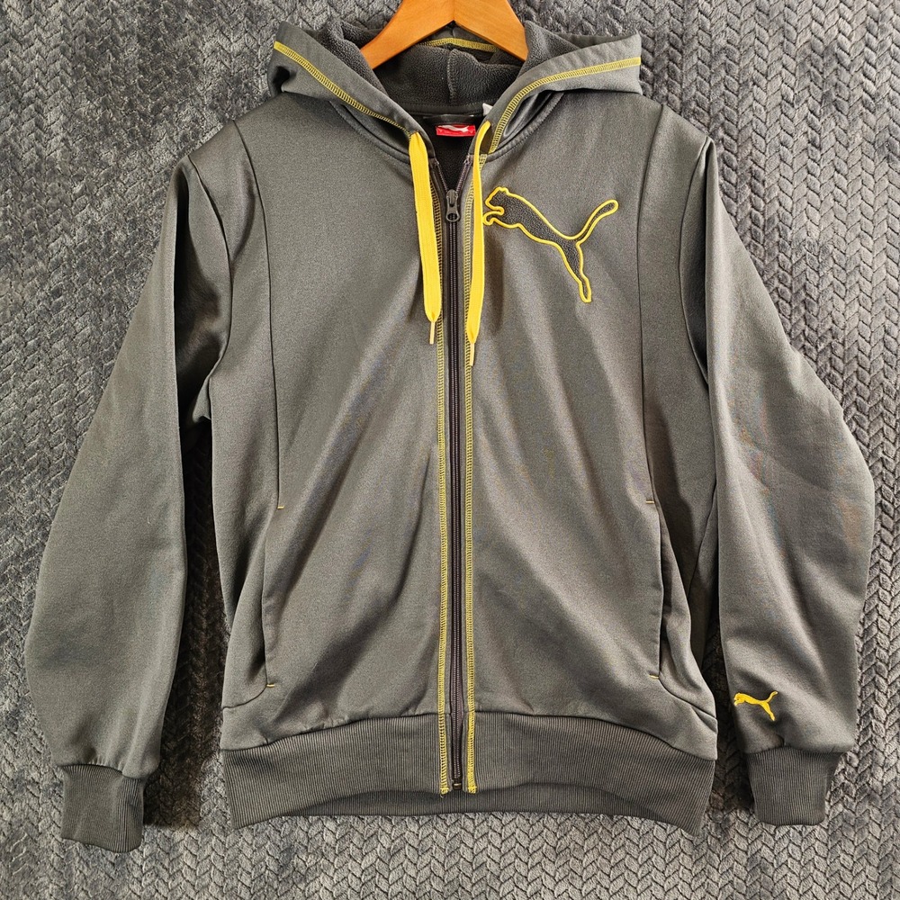 Puma Sportlifestyle Full Zip Hoodie Jacket‎ Athletic Grey Yellow Logo Men S